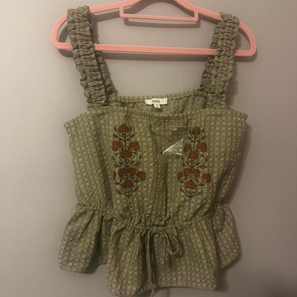 Mine Green floral embroidered blouse